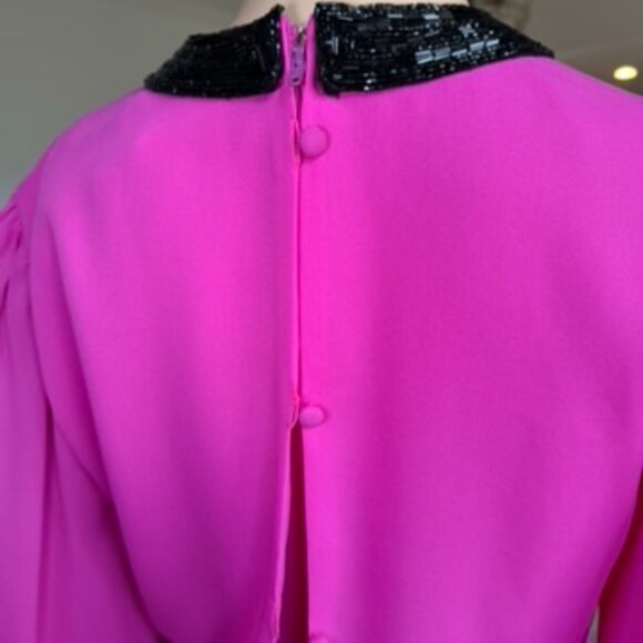 Vintage 80s Hot Pink & Black Beaded Dress - Picture 4 of 5